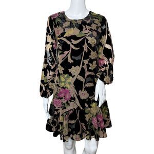 Eliza J Dress Womens 0 Black Tan Floral Print Velvet Shift Dress Dark Romantic‎